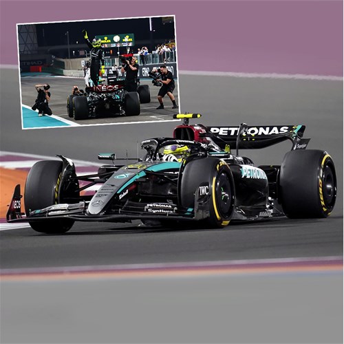 Minichamps Mercedes F1 W15 w. Figure - 2024 Abu Dhabi Grand Prix - #44 Lewis Hamilton 1:12 model car