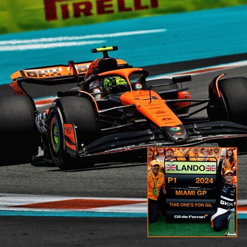 Spark McLaren MCL38 w. Pit Board - 1st 2024 Miami Grand Prix - #4 L. Norris 1:12