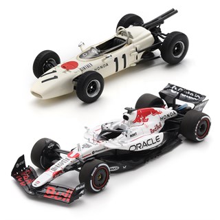 Spark Honda RA272 - 1st 1965 Mexican Grand Prix - #11 Richie Ginther (Yuki Tsunoda) & Red Bull RB21 - 1st 2025 Japanese Grand Prix - #1 Max Verstappen - Two Car Set 1:43 model car